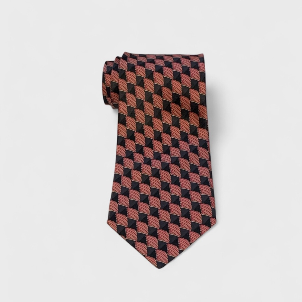 Vintage 90’s Valentino Checkered Silk Tie In Pink / Black